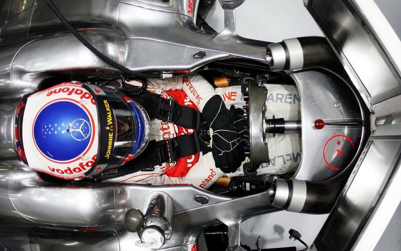 Racing Driver in Cockpit — Silver, Focused, Photograph, Helmet
