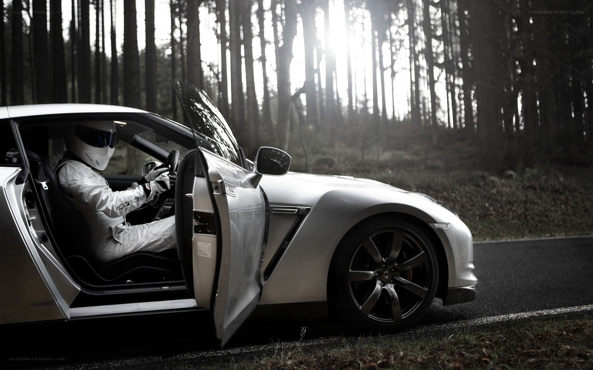 racing driver in forest