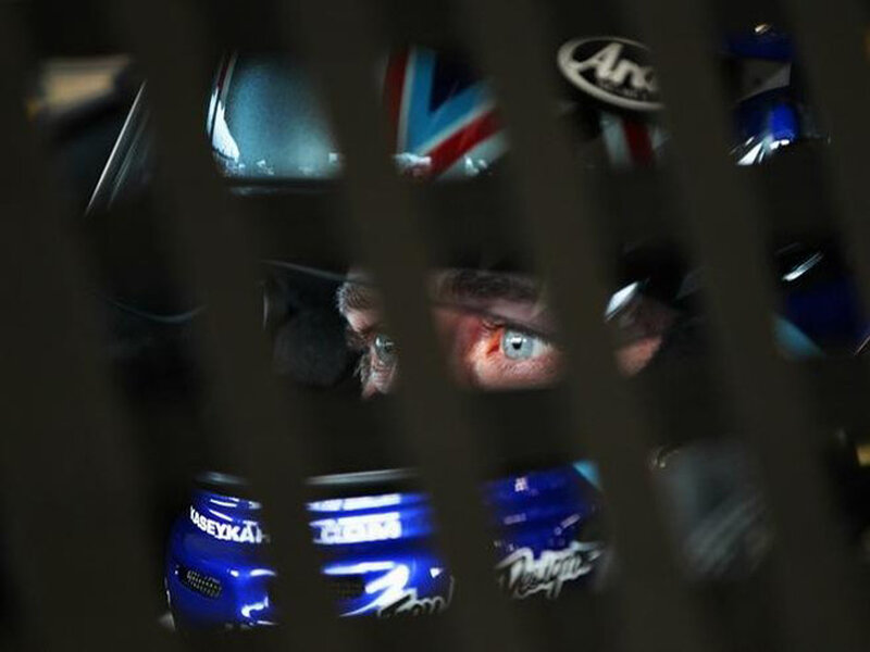 Racing Driver in Helmet — Blue, Intense