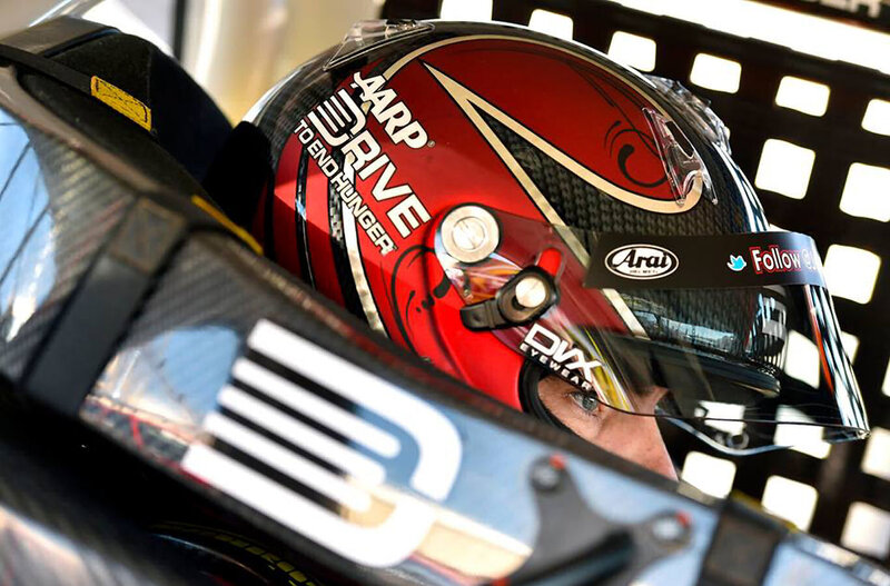 Racing Driver in Helmet — Red, Focused, Photograph