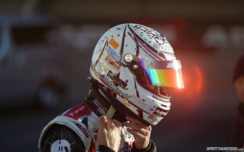 Racing Driver in Helmet — White, Dramatic, Sunset, Photograph