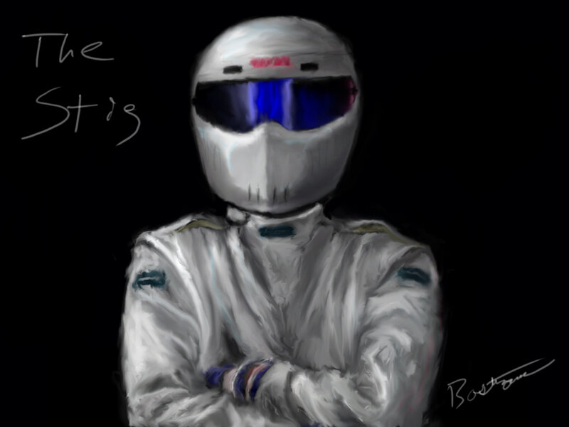 Racing Driver in Helmet — White, Dramatic