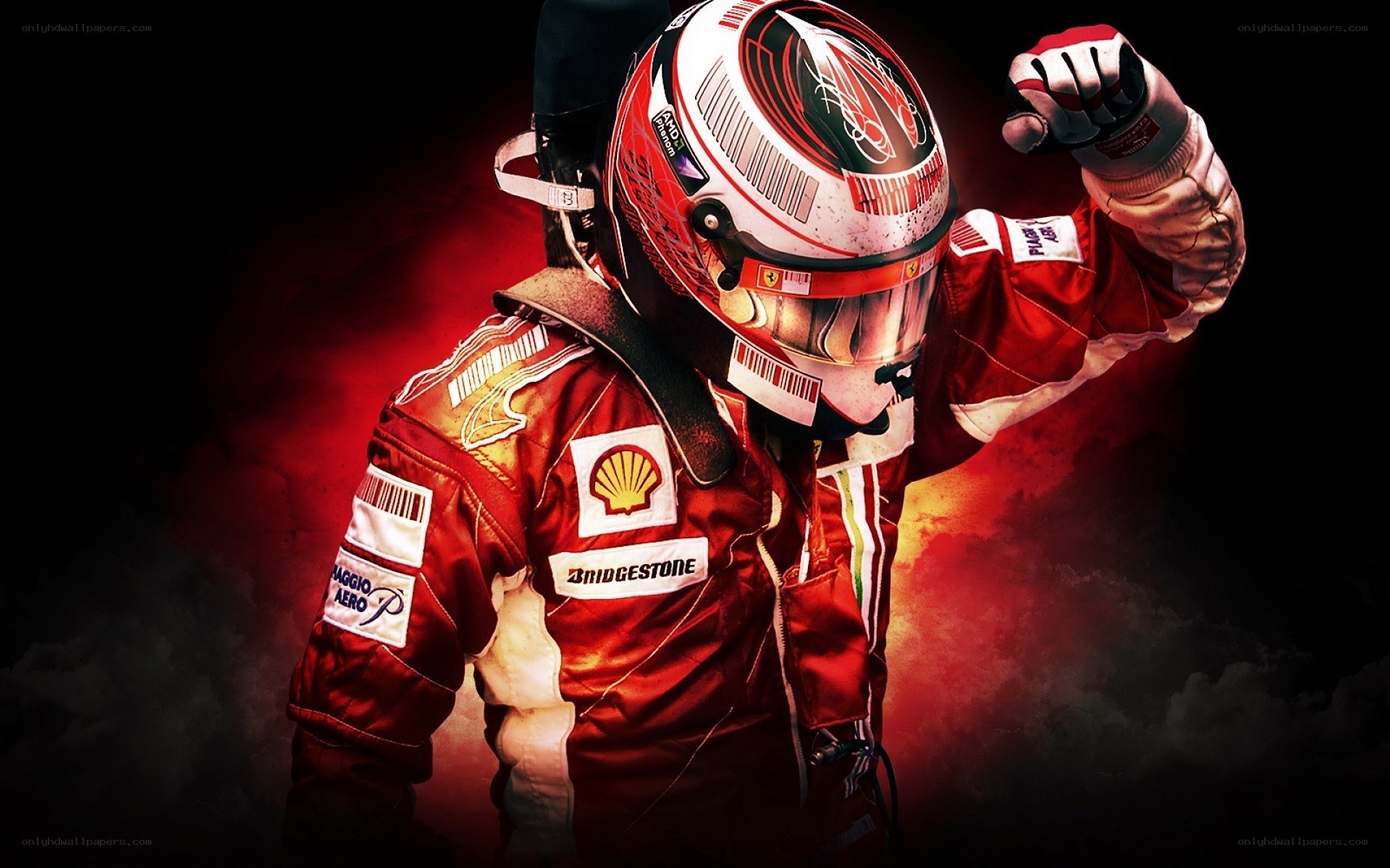 racing driver in red suit
