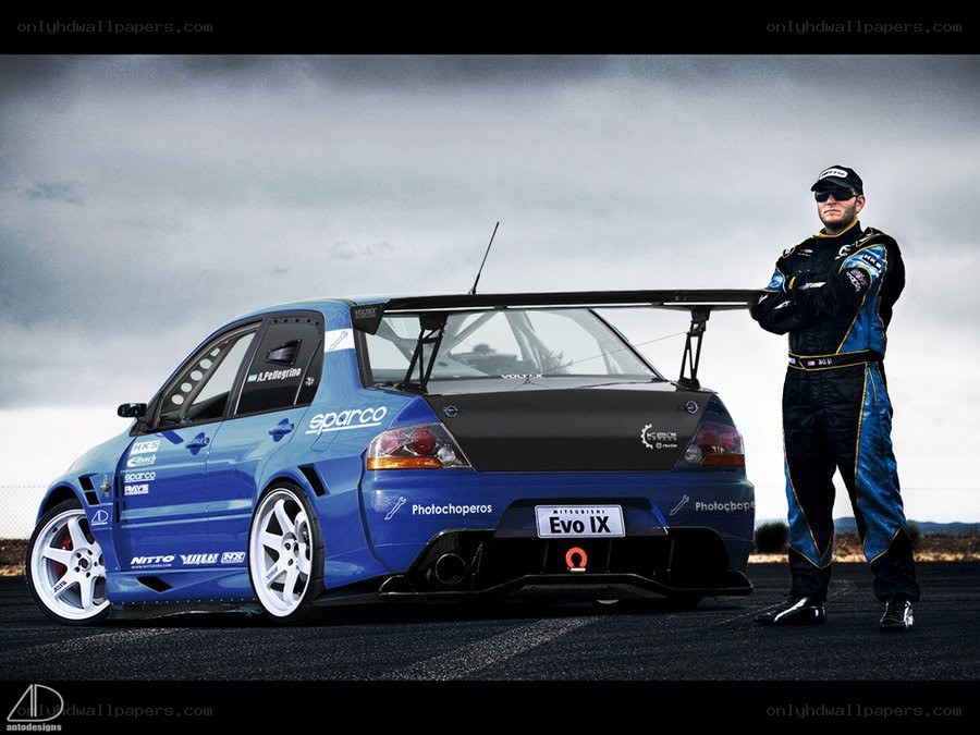 racing driver with blue car