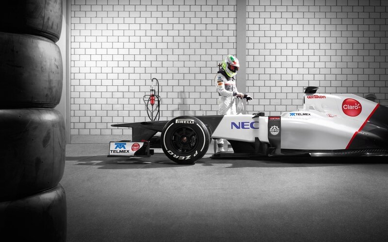 Racing Driver with Car — White