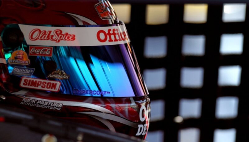 racing helmet with sponsor logos