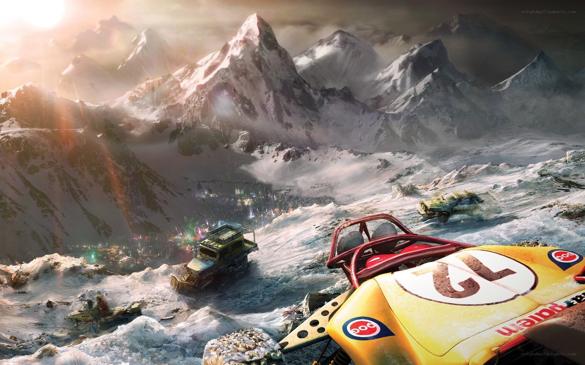 racing in a snowy mountain