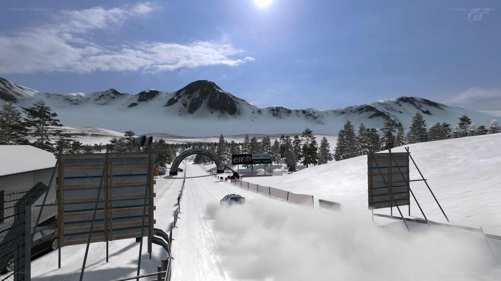 racing in snowy mountains