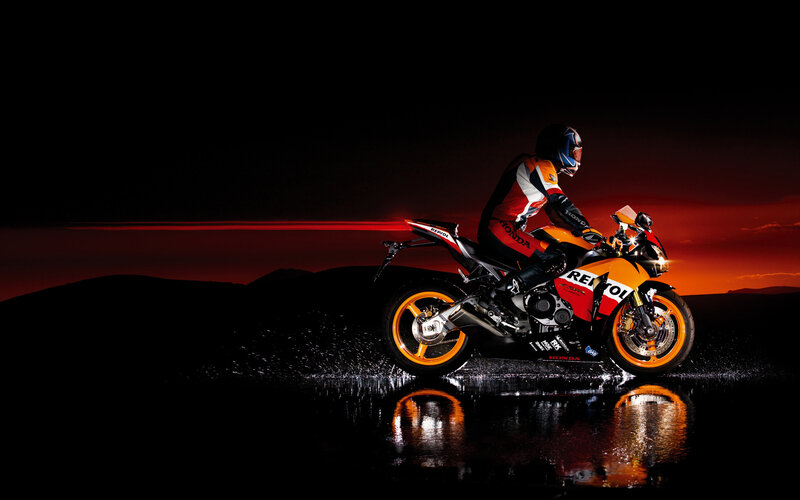 Racing motorcycle at dusk