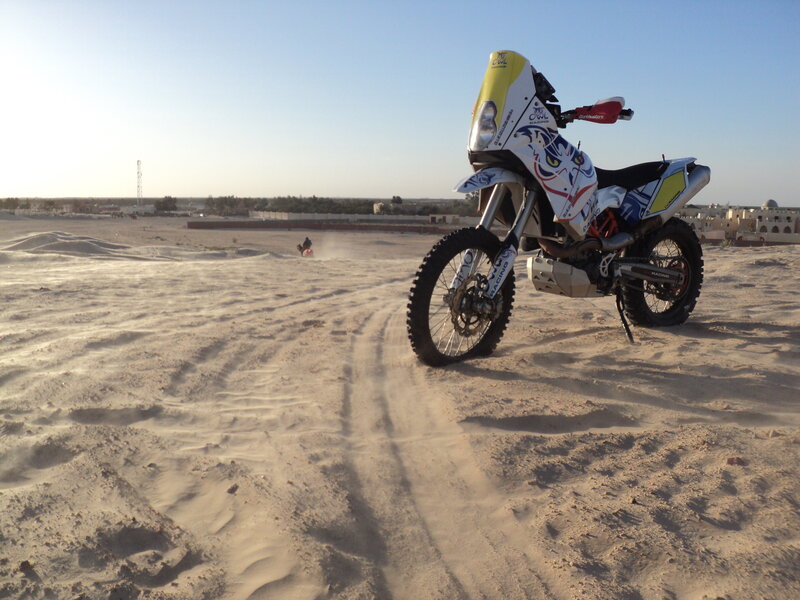 Racing Motorcycle in Desert — Beige