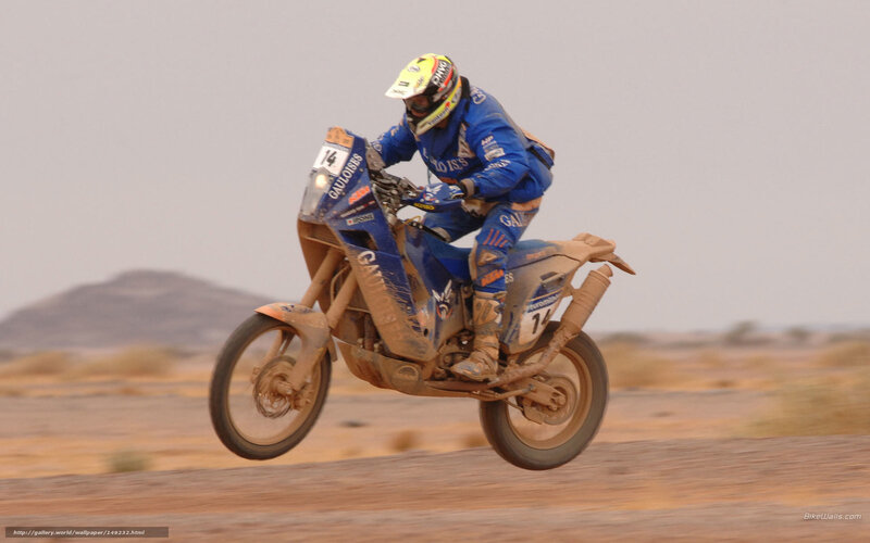 Racing Motorcyclist — Blue, Dynamic, Photograph, Motorcycle, Desert