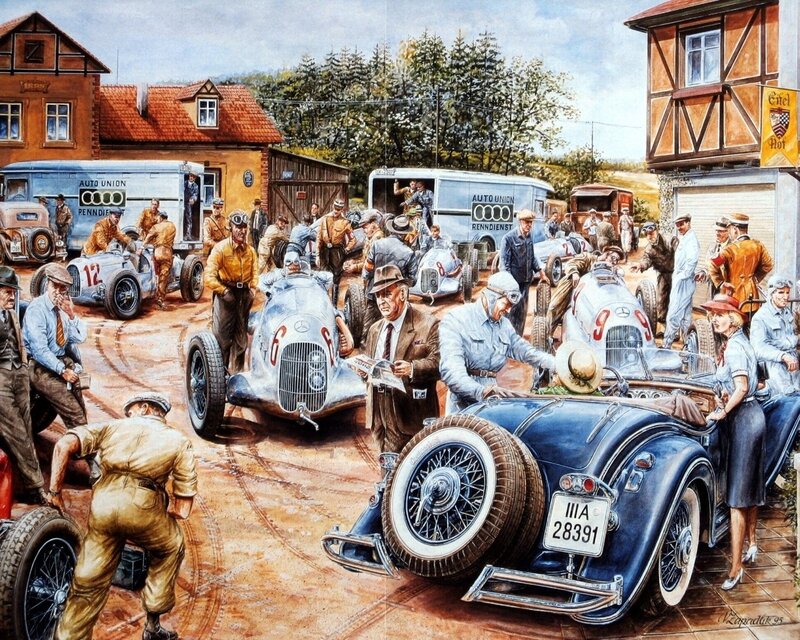Racing team at a pit stop