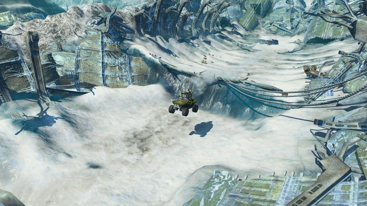 Racing through a snowy ruin