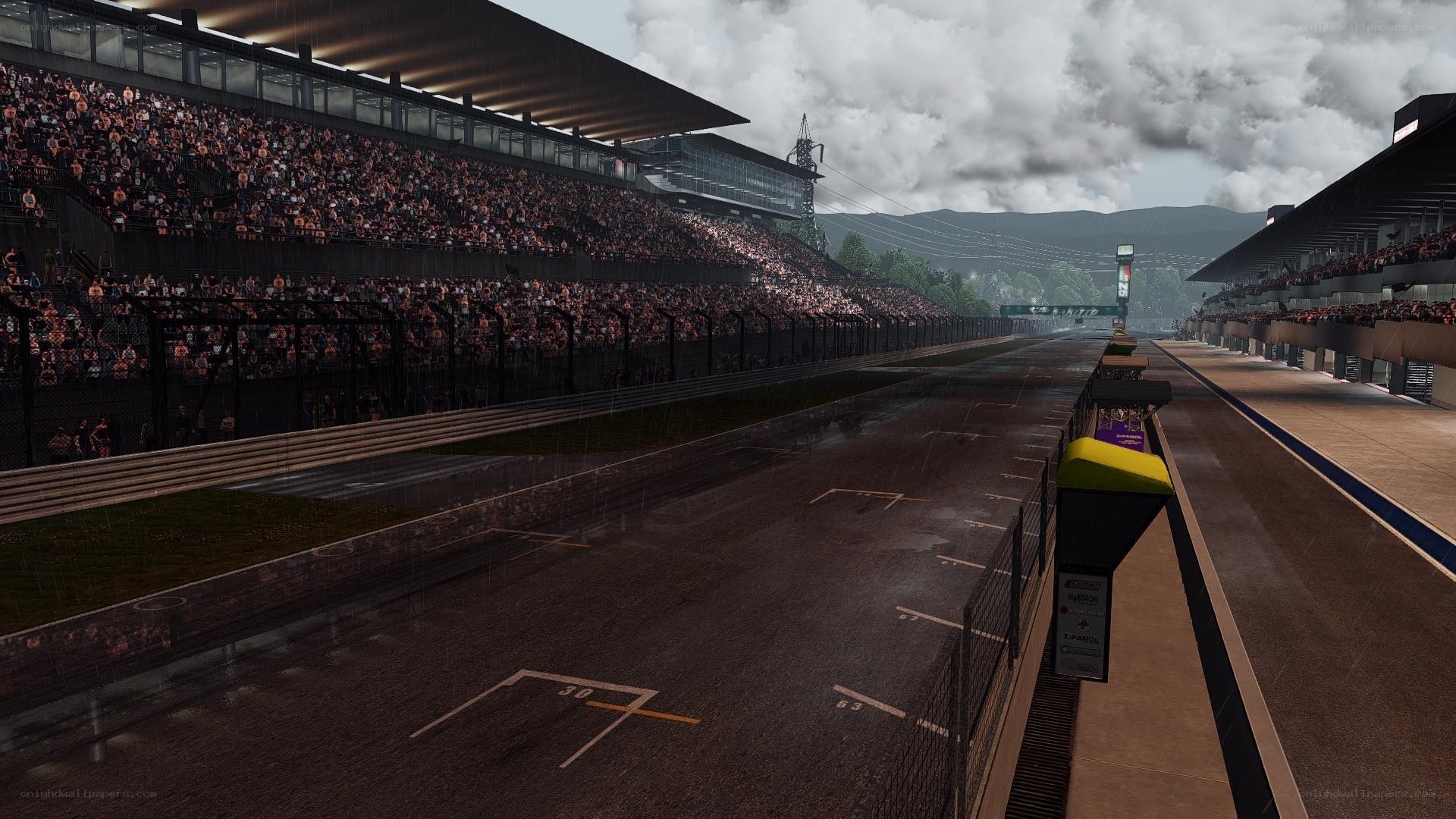 racing track in rain
