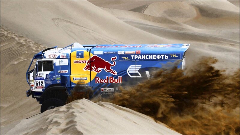 Racing Truck in Desert — Blue, Dynamic, Afternoon