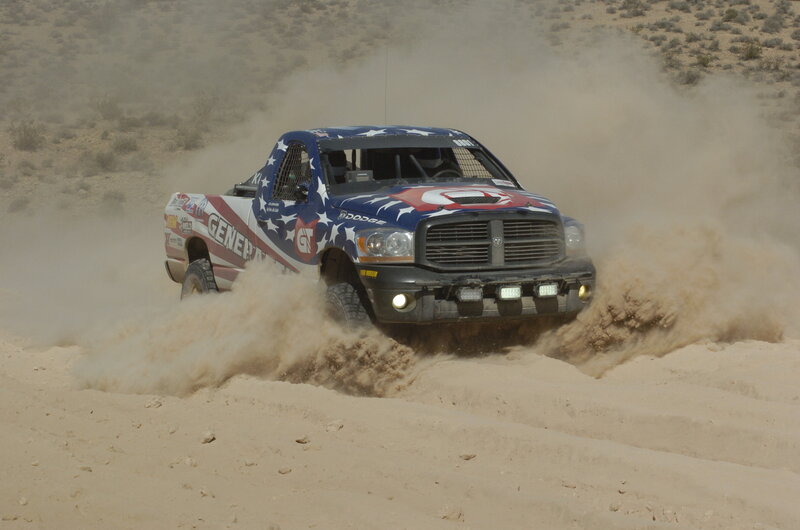 Racing Truck in Desert — Brown, Dynamic, Afternoon