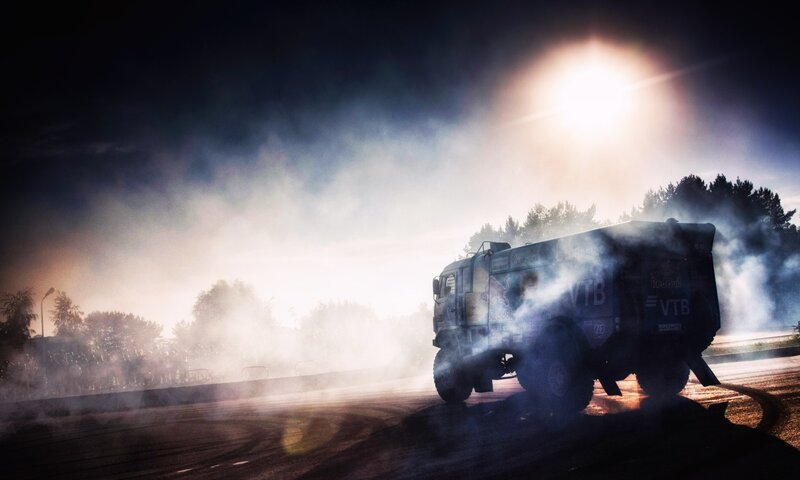 Racing Truck in Smoke