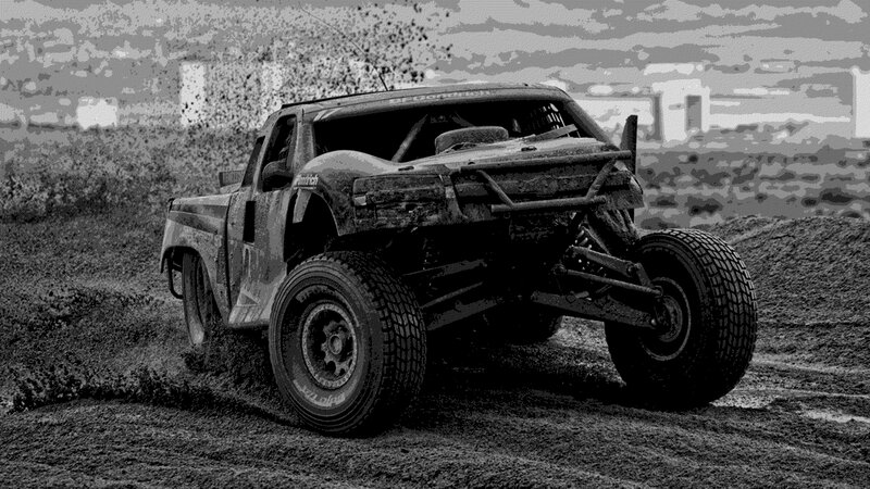 Racing Truck on Dirt — Black, Action