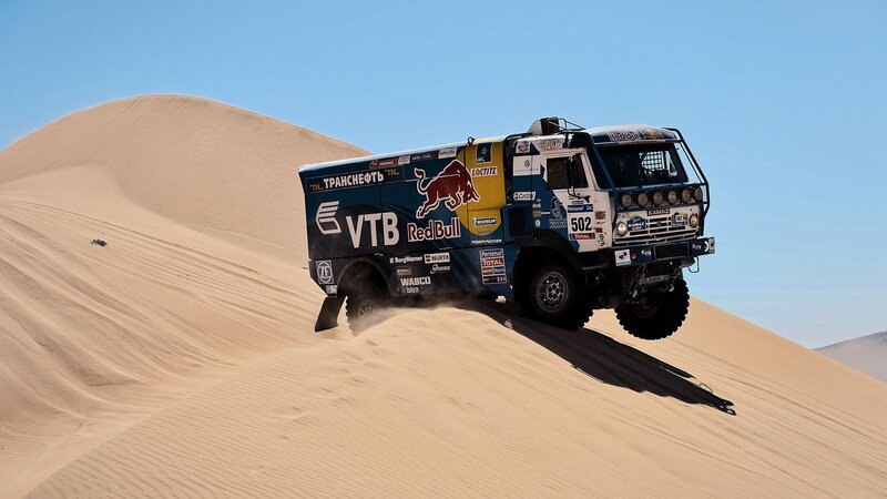 Racing Truck on Sand Dune — Beige, Dramatic