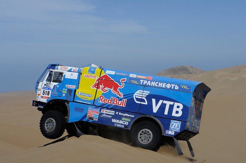 Racing Truck on Sand Dune — Blue, Dramatic, Afternoon