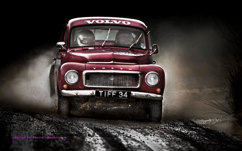 Racing Volvo truck on dirt