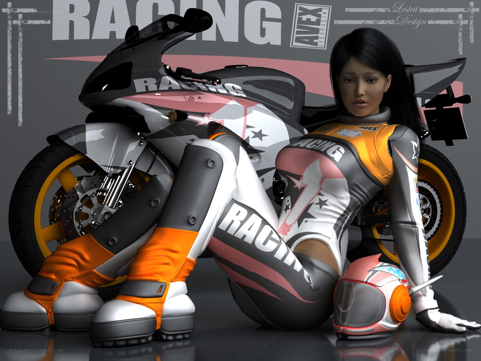 racing woman with motorcycle
