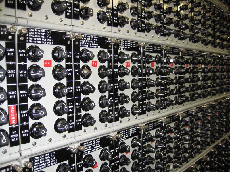 Rack of vintage communication equipment