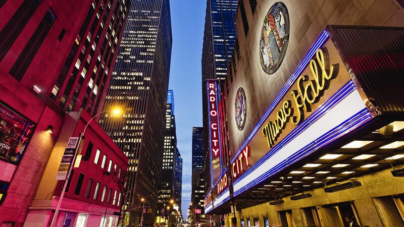 Radio City Music Hall at dusk