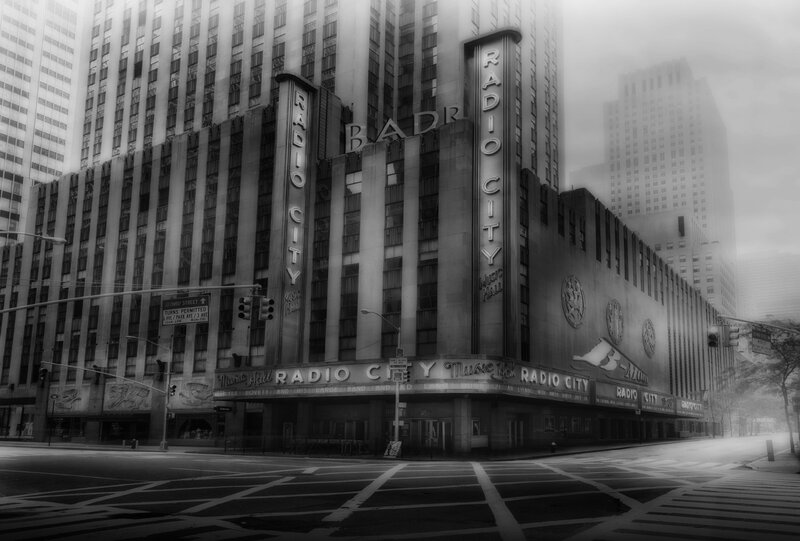 Radio City Music Hall in fog