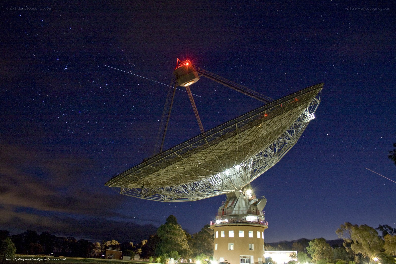 Radio telescope at night