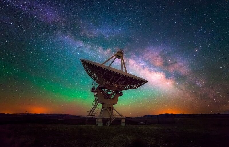 Radio Telescope under Stars — Green