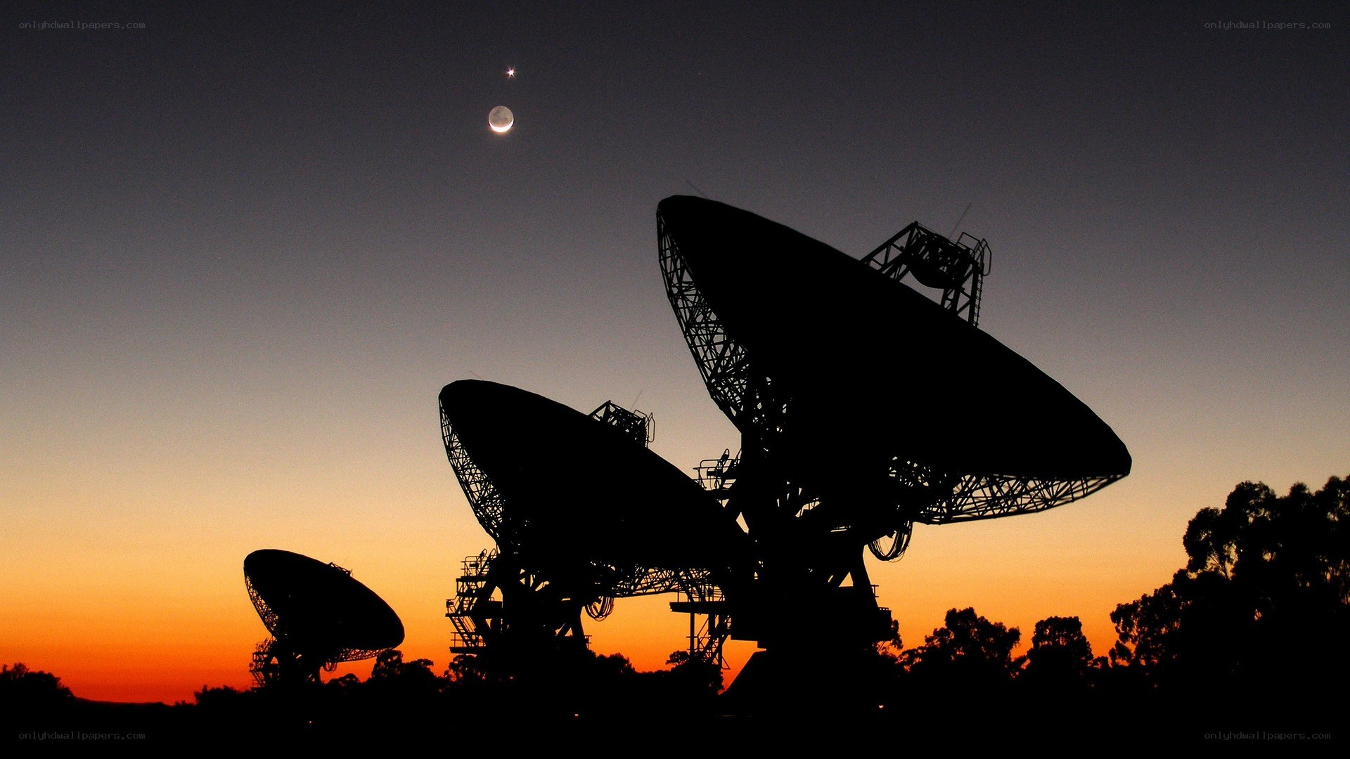 radio telescopes at dusk