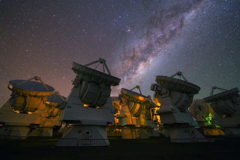 Radio Telescopes at Night — Black, Dramatic