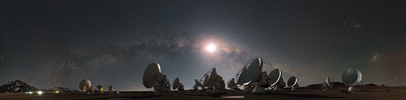 Radio Telescopes at Night — Black, Serene, Photograph, Milky Way, Mountains, Stars, White