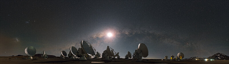 Radio Telescopes at Night — Black, Serene, Photograph, Milky Way, Mountains