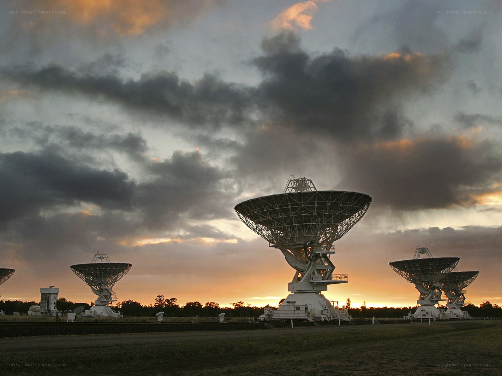 Radio telescopes at sunset