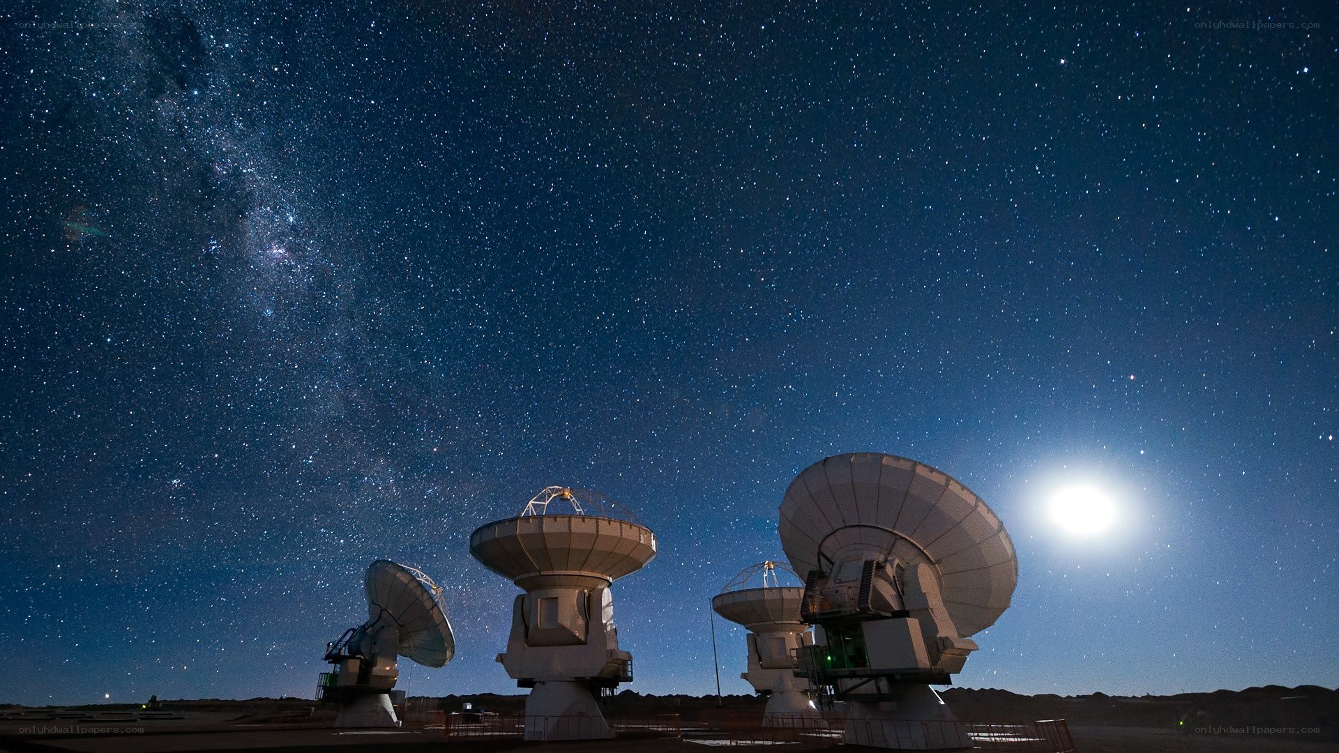 Radio telescopes under starry sky