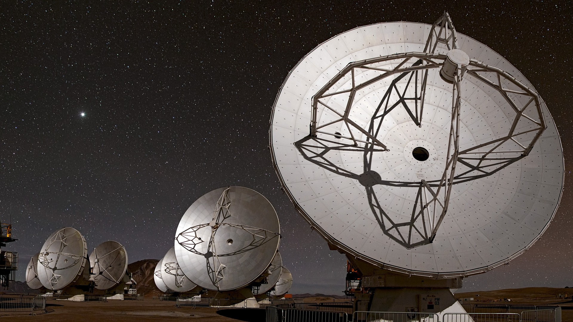Radio telescopes under starry sky