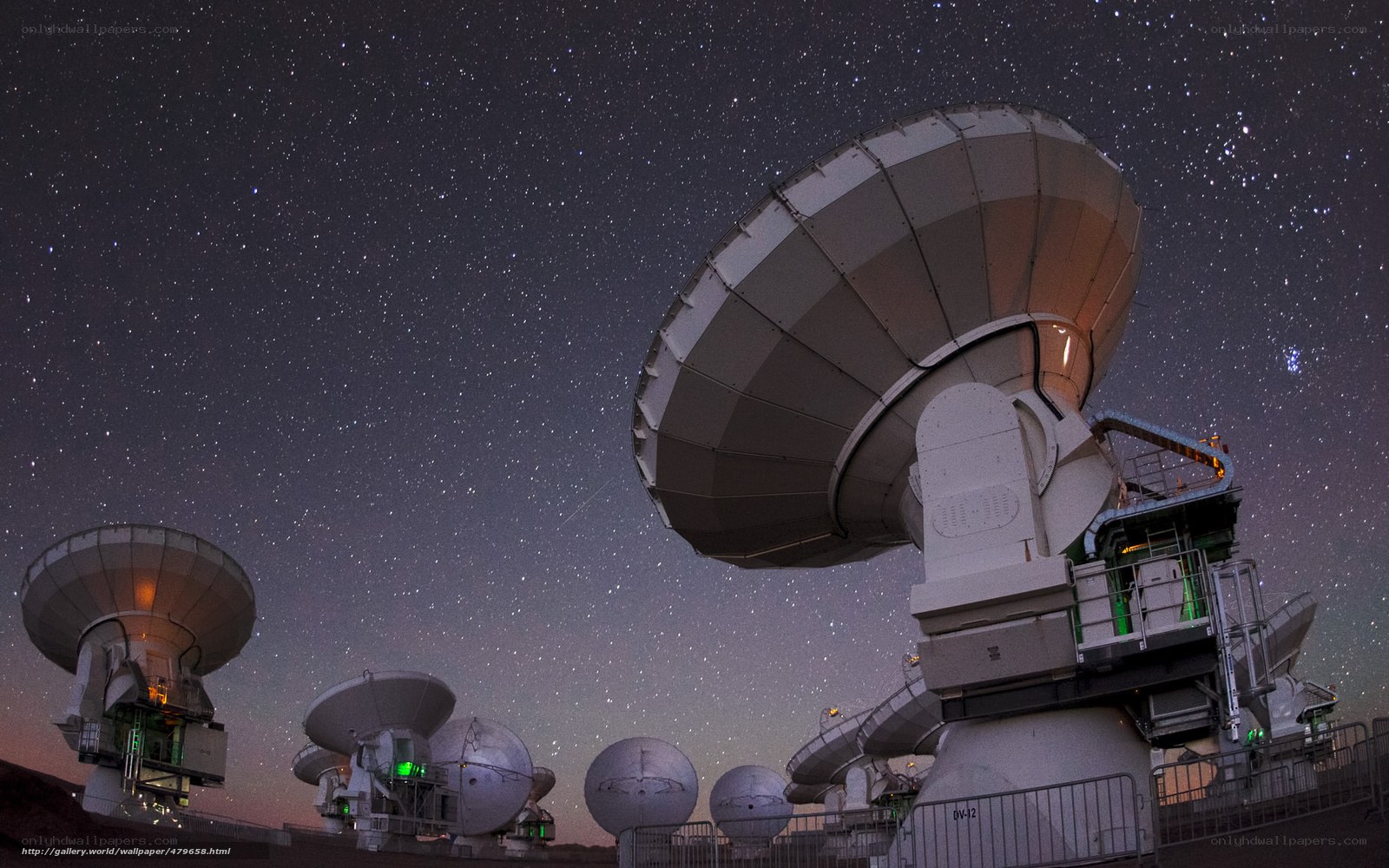 Radio telescopes under starry sky