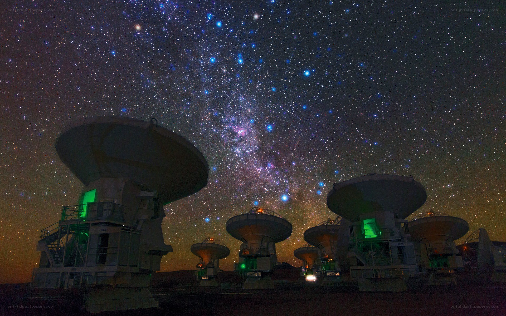 Radio telescopes under starry sky