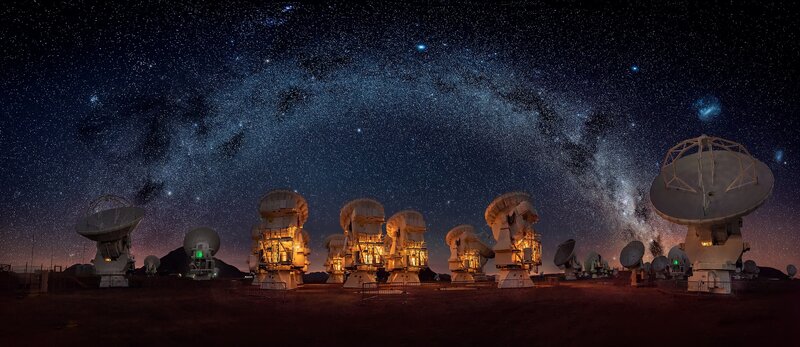 Radio Telescopes under Stars — Black, Serene, Night, Photograph, Milky Way, Night Sky