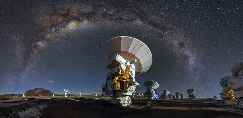 Radio Telescopes under Stars — Black, Serene, Night