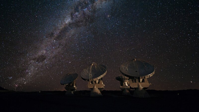 Radio Telescopes under Stars — Black