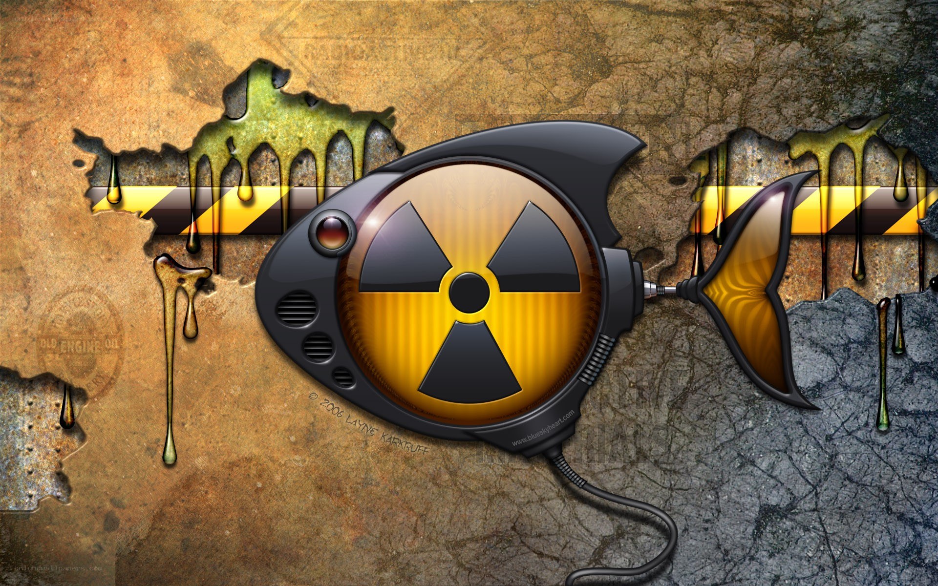 Radioactive fish on rusted metal