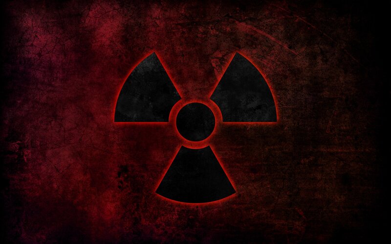 Radioactive Symbol — Red, Dramatic, Digital Art, Glowing Outline