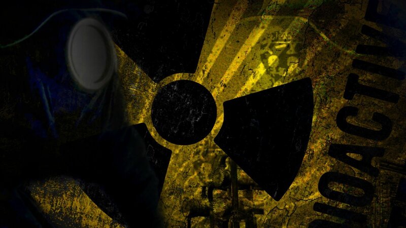 Radioactive Warning Symbol — Black, Dramatic, Digital Art, Gas Mask