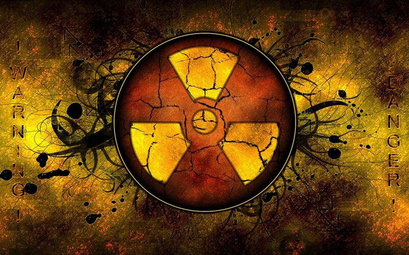 Radioactive Warning Symbol — Yellow, Dangerous, Digital Art, Cracked Surface