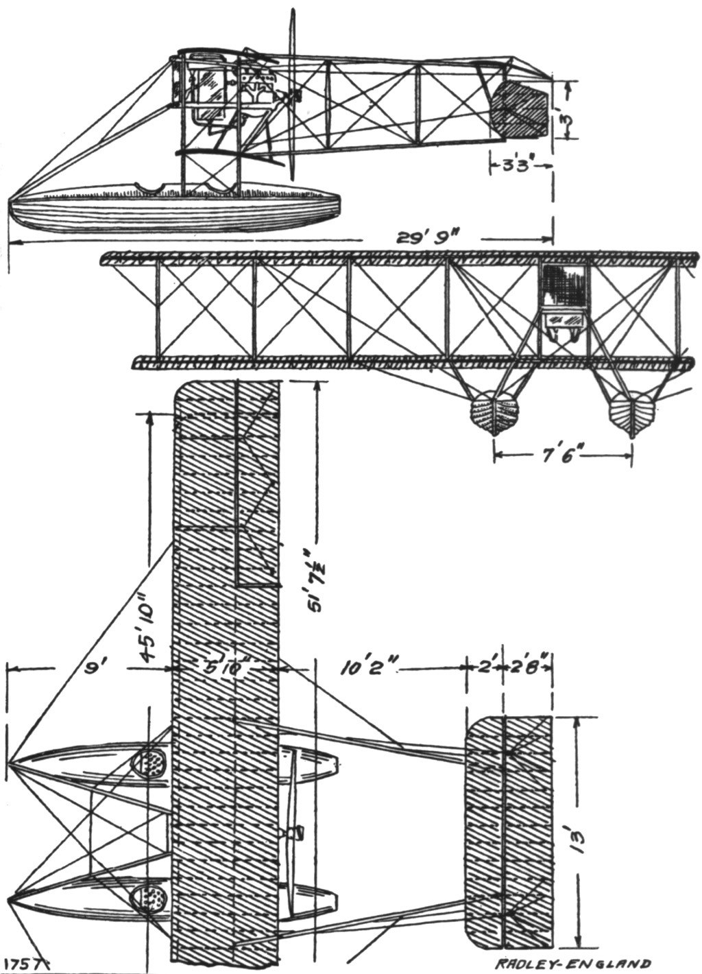 Radley biplane technical drawing