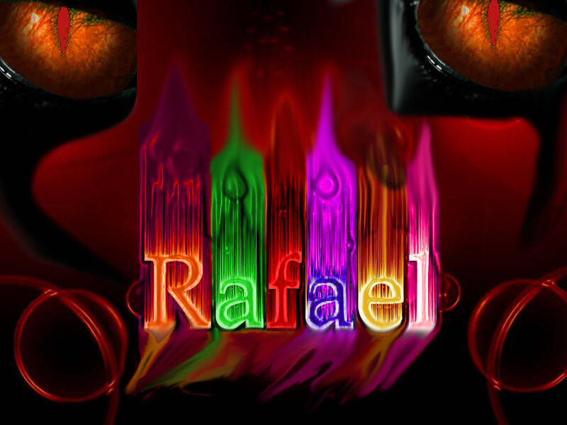 Rafael name art with glowing candles