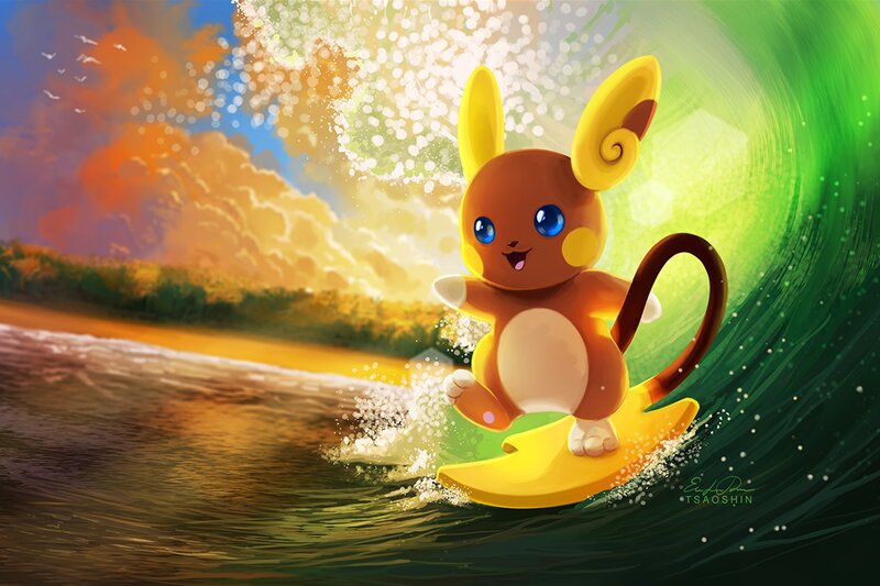 Raichu Surfing a Wave